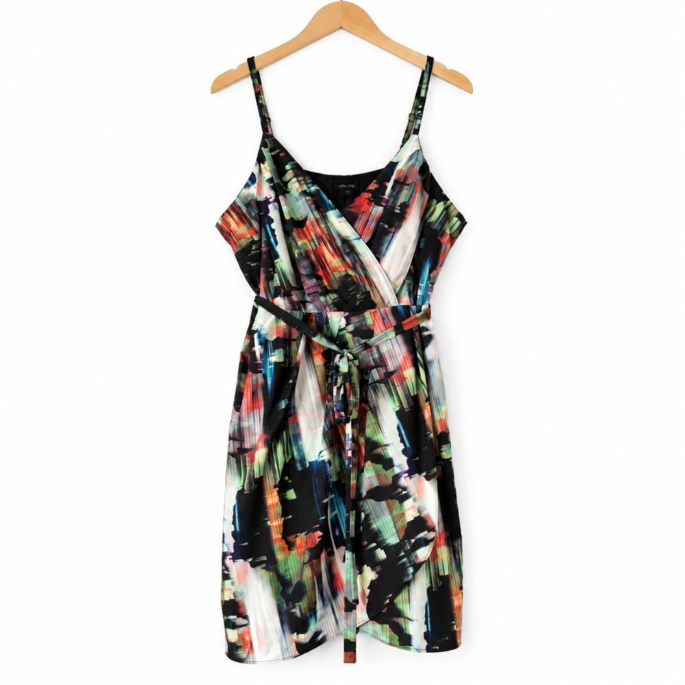City Chic Womens Wrap Skirt Dress Multicolor Abstract Plus Size XL Brushstroke